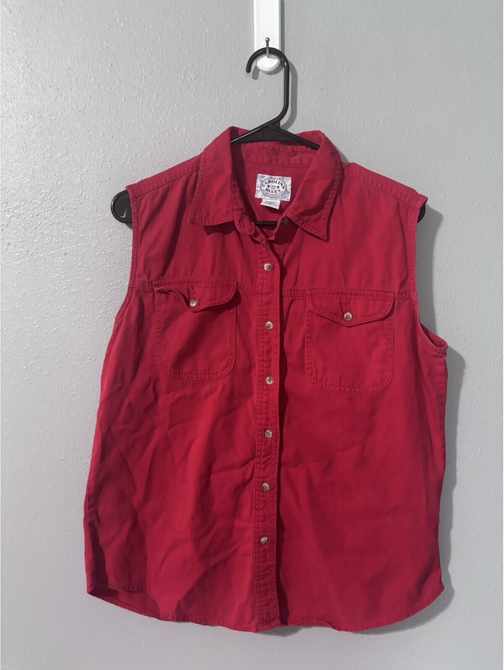 Carolina Blues Red Denim Best Sleeveless Top Size Medium 100% Cotton